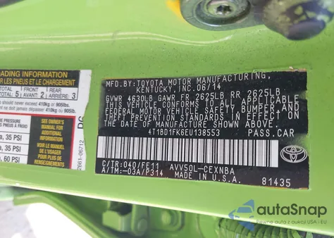 2014 Toyota Camry Hybrid Le from USA, damaged, VIN 4T1BD1FK6EU138553